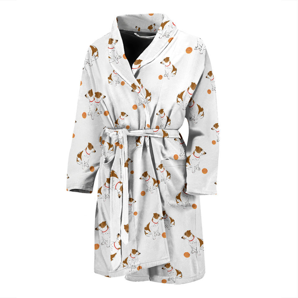 Jack Russel Pattern Print Design 05 Men's Bathrobe