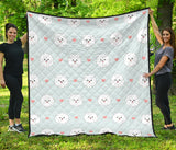 White Cute Pomeranian Pattern Premium Quilt