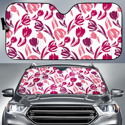 Pink Sketch Tulip Pattern Car Sun Shade