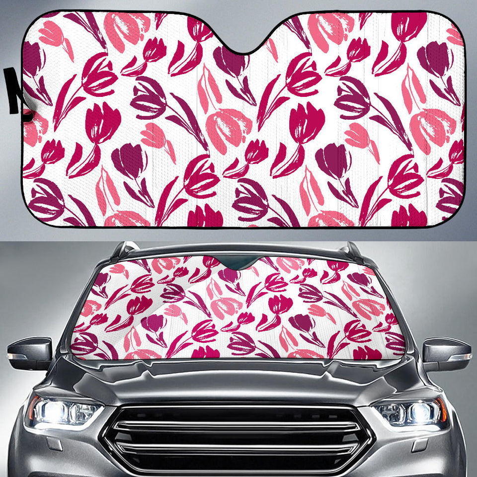 Pink Sketch Tulip Pattern Car Sun Shade