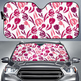 Pink Sketch Tulip Pattern Car Sun Shade