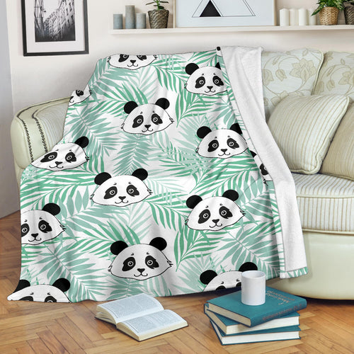 Panda Pattern Tropical Leaves Background Premium Blanket
