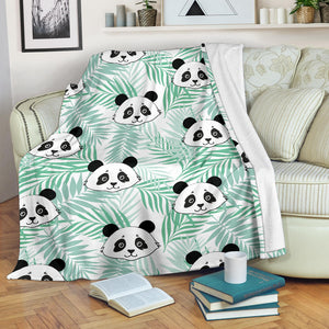 Panda Pattern Tropical Leaves Background Premium Blanket