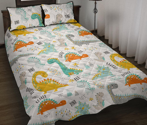 Cute funny kids dinosaurs pattern Quilt Bed Set