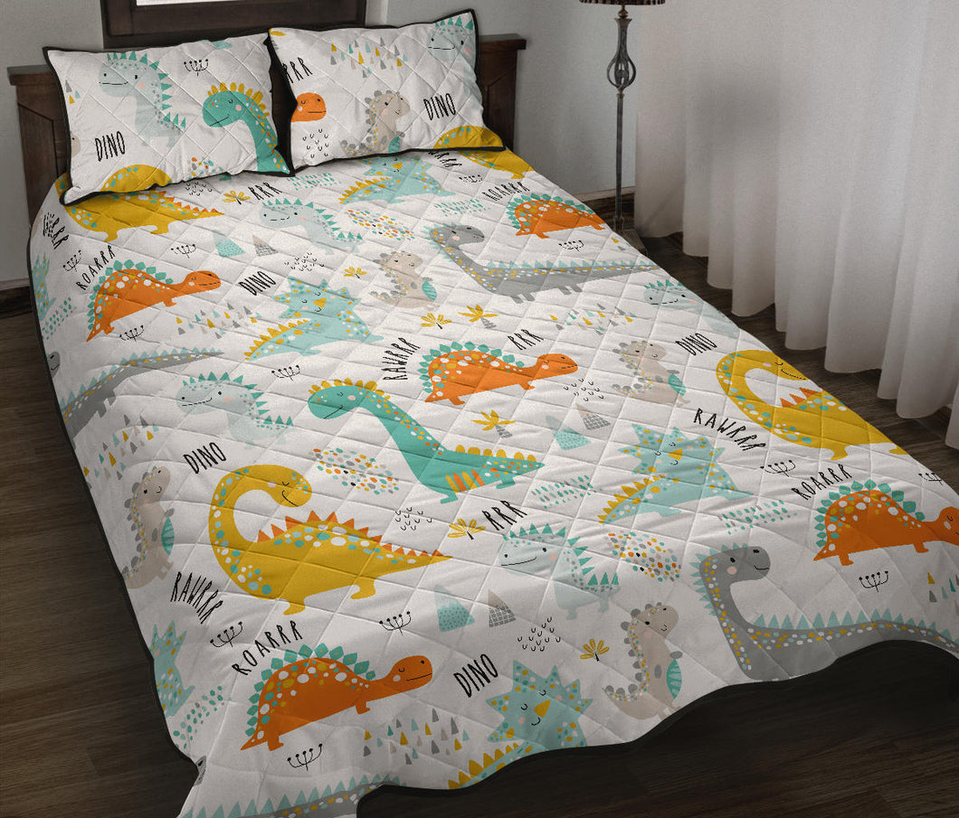 Cute funny kids dinosaurs pattern Quilt Bed Set