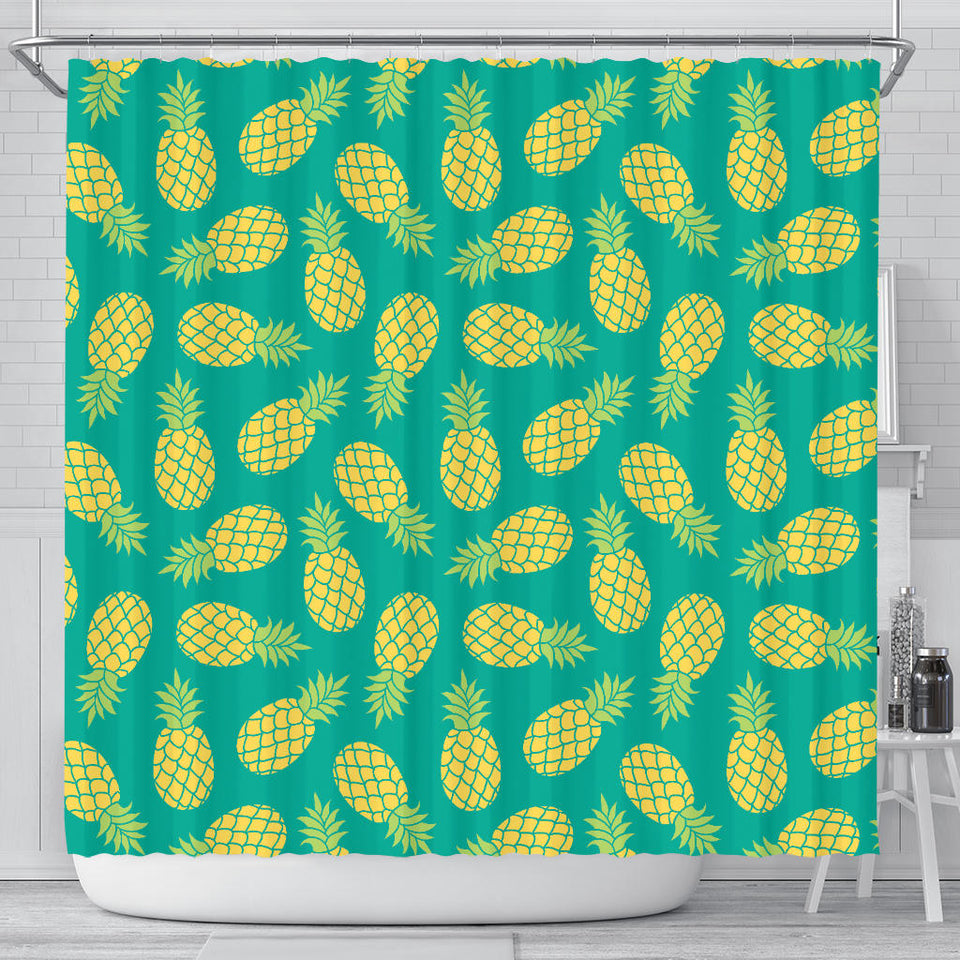 Pineapples Pattern Green Background Shower Curtain Fulfilled In US