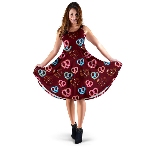 Pretzels Pattern Print Design 05 Sleeveless Midi Dress