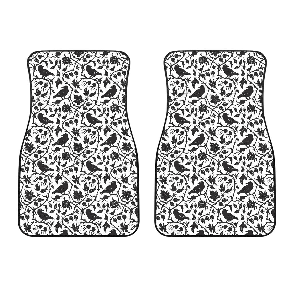 Crow Dark Floral Pattern Front Car Mats