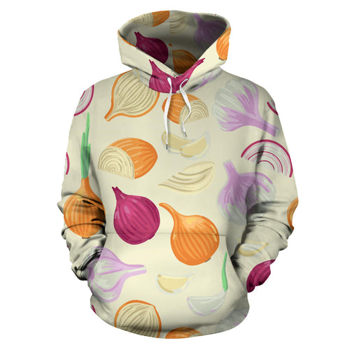 Onion Garlic White Red Pattern Men Women Pullover Hoodie