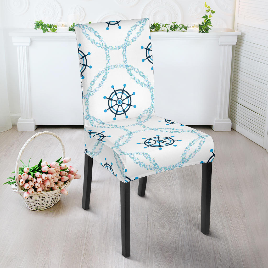 Nautical Steering Wheel Chain Dining Chair Slipcover