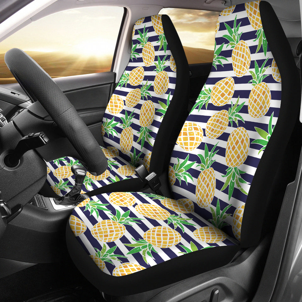 Pineapples Pattern Striped Background  Universal Fit Car Seat Covers
