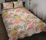 Pink flamingo birds pineapples hibiscus flower pattern Quilt Bed Set