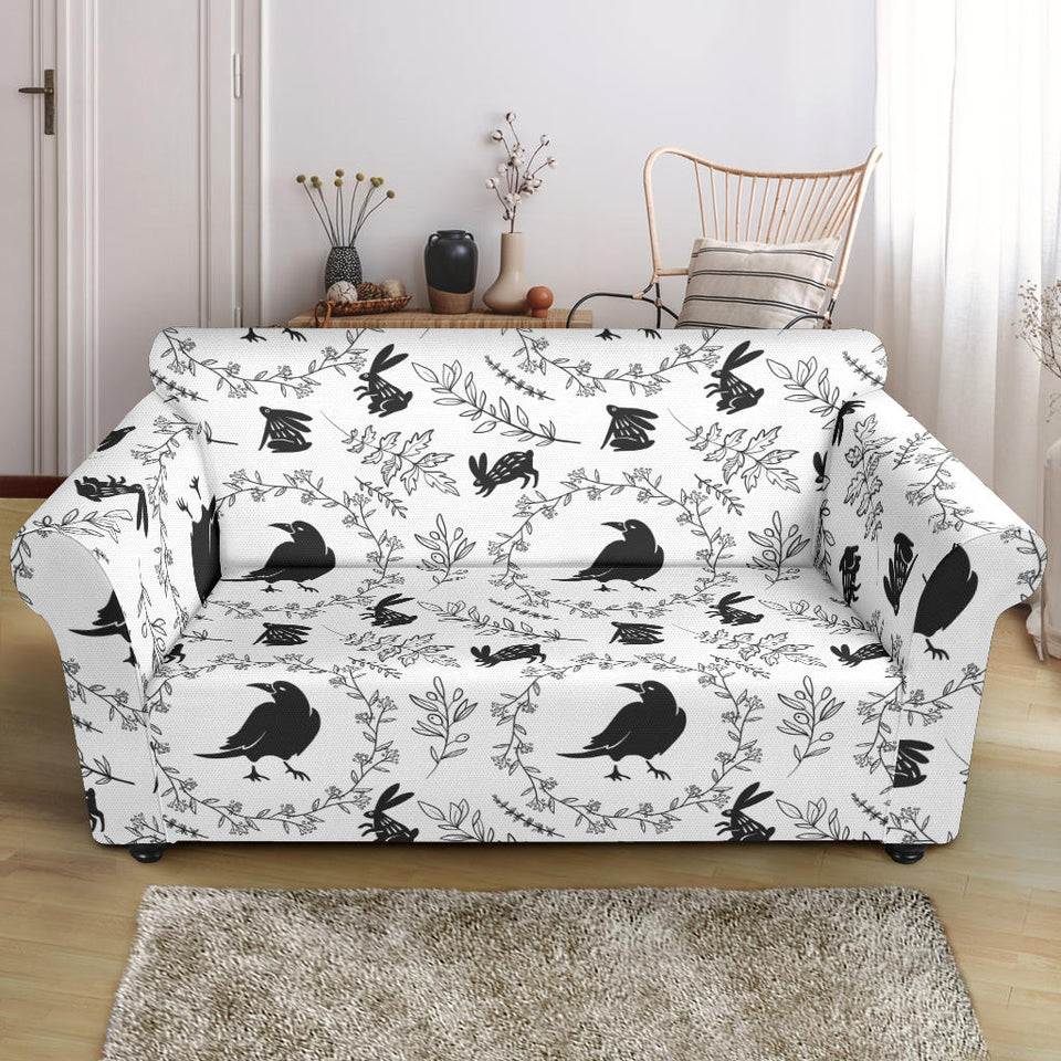 Crows Floral Wreath Rabbit Pattern Loveseat Couch Slipcover