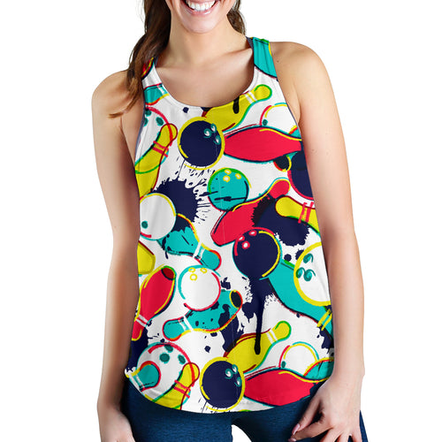 watercolor bowling ball pins Women Racerback Tank Top