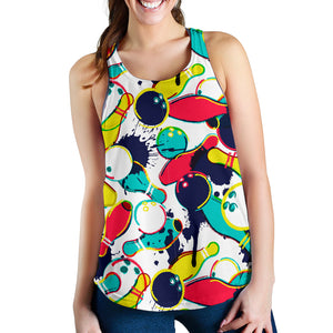 watercolor bowling ball pins Women Racerback Tank Top