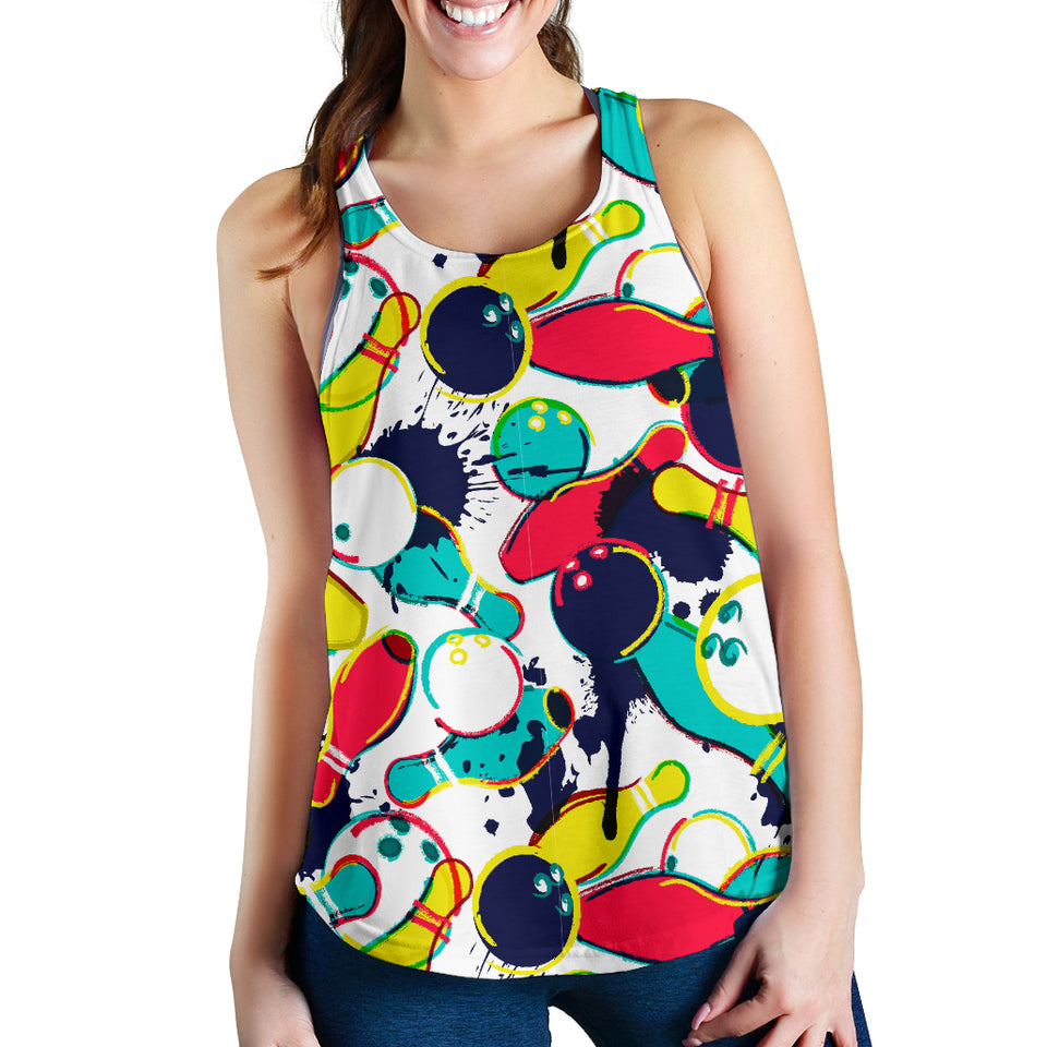 watercolor bowling ball pins Women Racerback Tank Top