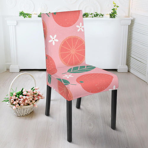 Grapefruit Leaves Flower Pink Background Dining Chair Slipcover