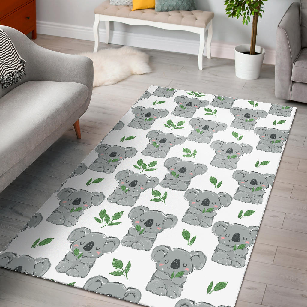 Hand Drawn Koala Leaves Pattern Area Rug