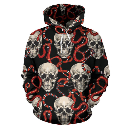 Red Snake Skull Pattern Men Women Pullover Hoodie