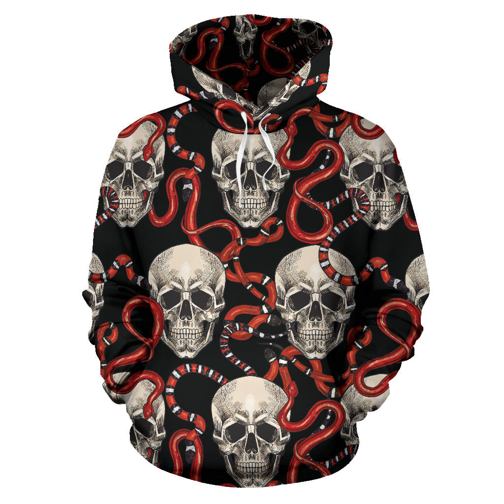 Red Snake Skull Pattern Men Women Pullover Hoodie