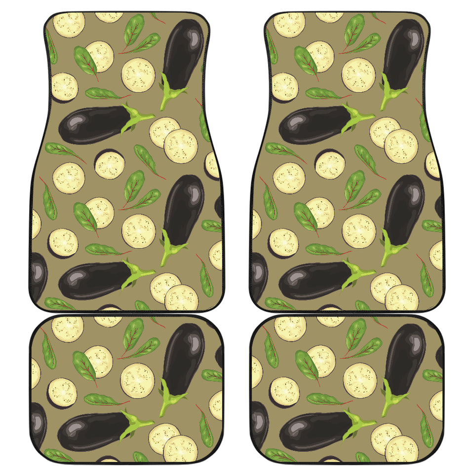 Eggplant Pattern Print Design 02 Front and Back Car Mats
