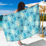 Blue Starfish Coral Reef Pattern Sarong