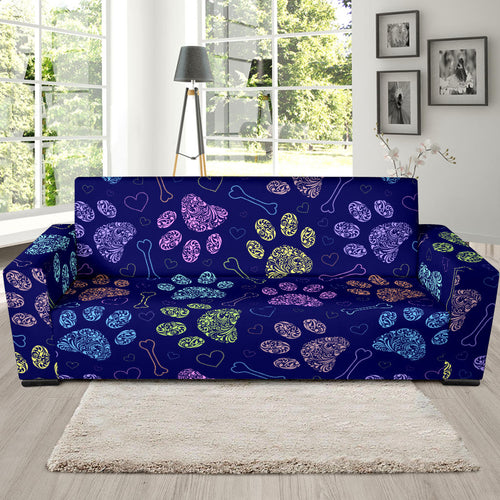 Dog Paws Pattern Print Design 02 Sofa Slipcover