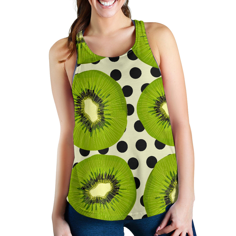 kiwi black dot background Women Racerback Tank Top