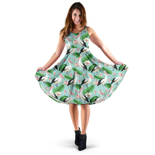 Pelican Pattern Print Design 01 Sleeveless Midi Dress