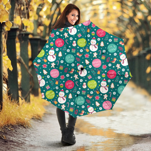 Snowman Bird Decorative Elements Christmas Pattern Umbrella