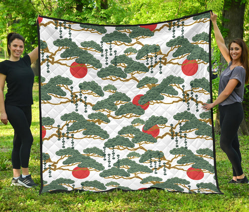Bonsai Red Sun Japanese Pattern Premium Quilt