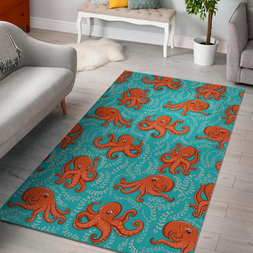 Octopus Turquoise Background Area Rug