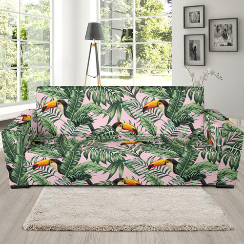 Toucan Tropical Green Jungle Palm Pattern Sofa Slipcover