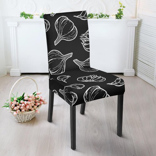 Garlic Pattern Black Background Dining Chair Slipcover