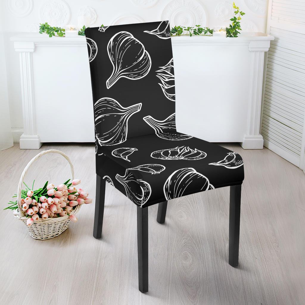 Garlic Pattern Black Background Dining Chair Slipcover
