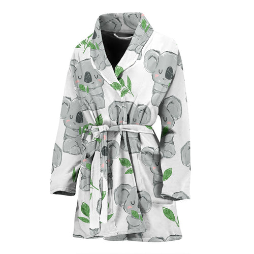 Hand Drawn Koala Leaves Pattern Women'S Bathrobe