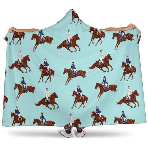 Horses Running Horses Rider Pattern Hooded Blanket