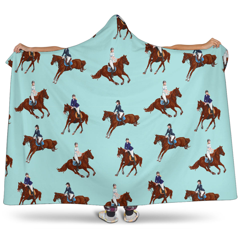 Horses Running Horses Rider Pattern Hooded Blanket