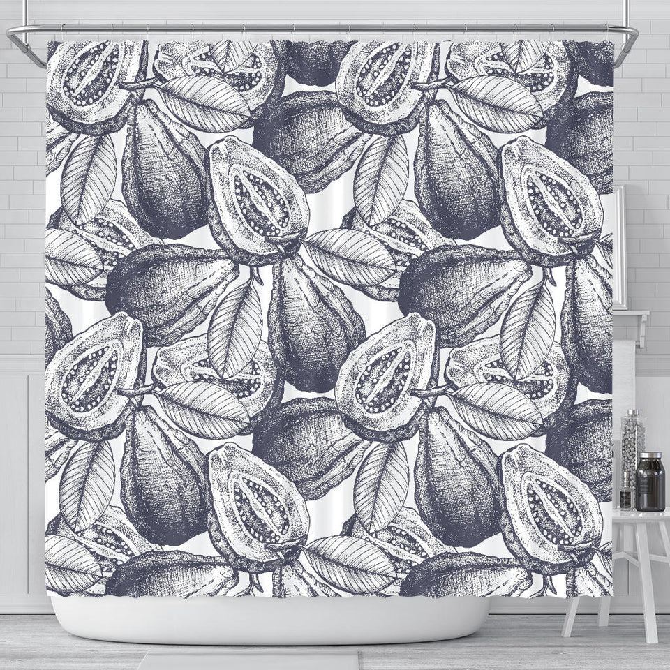 Guava Tropical Hand Drawn Pattern Shower Curtain Fulfilled In US