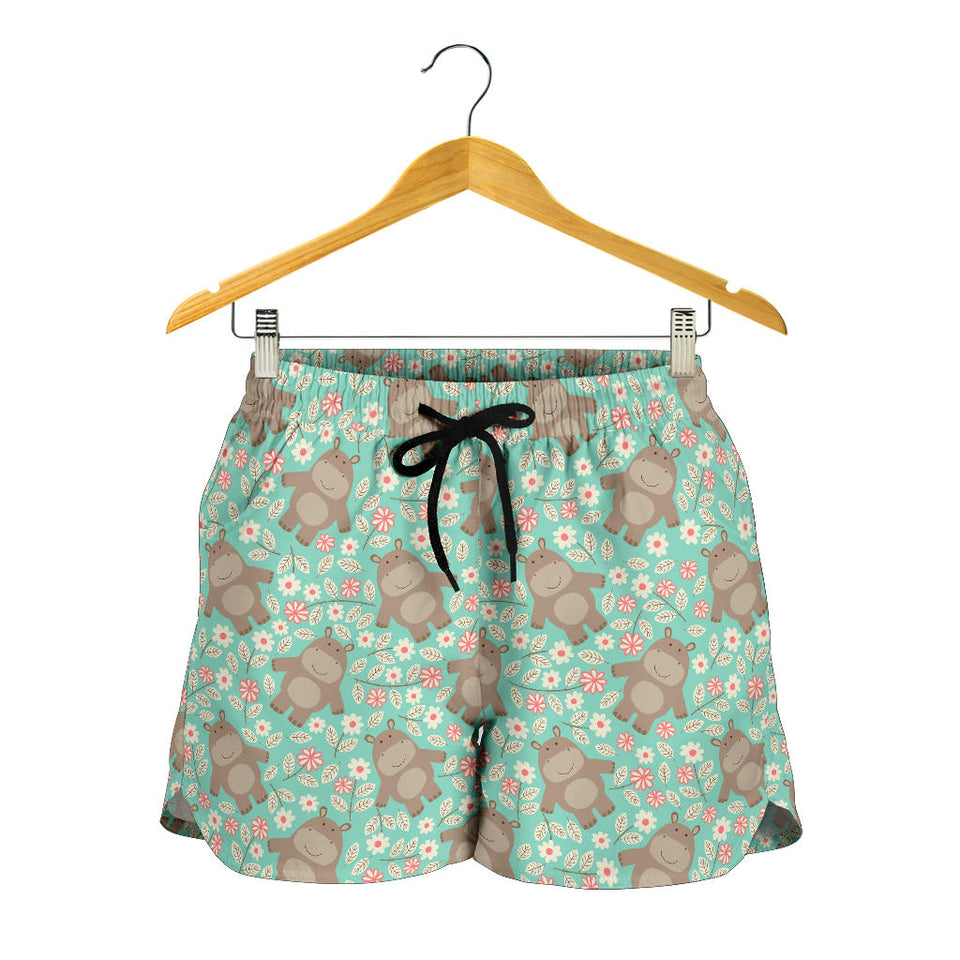 Hippopotamus Pattern Print Design 02 Women Shorts