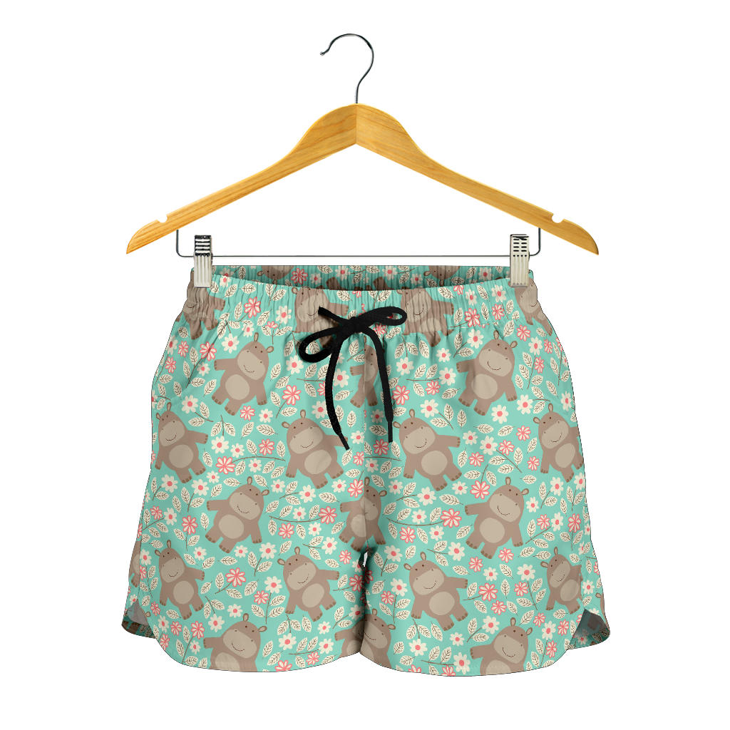 Hippopotamus Pattern Print Design 02 Women Shorts