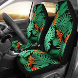 Heliconia Flower Palm Monstera Leaves Black Background Universal Fit Car Seat Covers