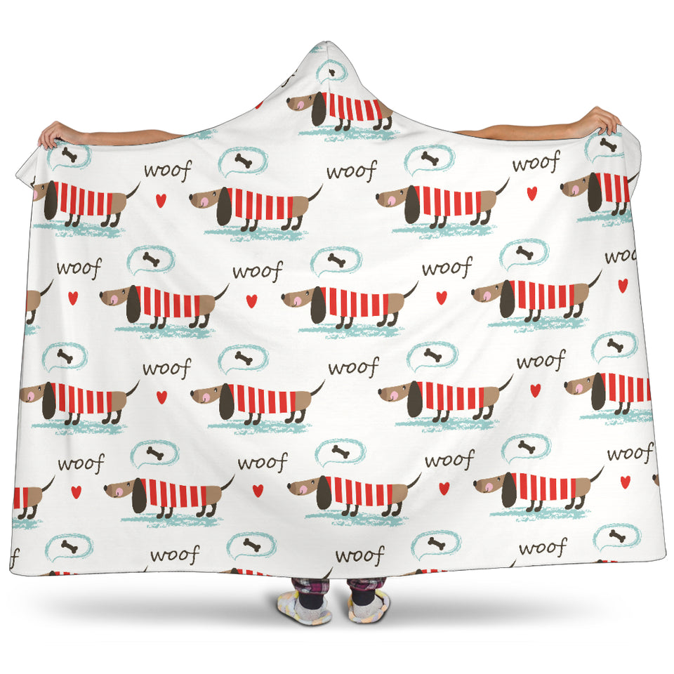 Cute Dachshund Bone Pattern Hooded Blanket