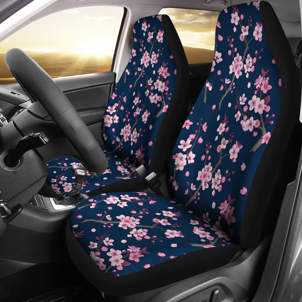 Pink Sakura Cherry Blossom Blue Background  Universal Fit Car Seat Covers