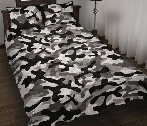 Black white camo camouflage pattern Quilt Bed Set