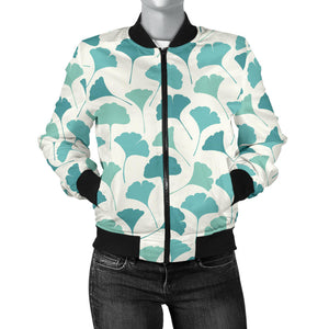 Green Ginkgo Leaves Pattern Women'S Bomber Jacket