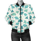 Green Ginkgo Leaves Pattern Women'S Bomber Jacket