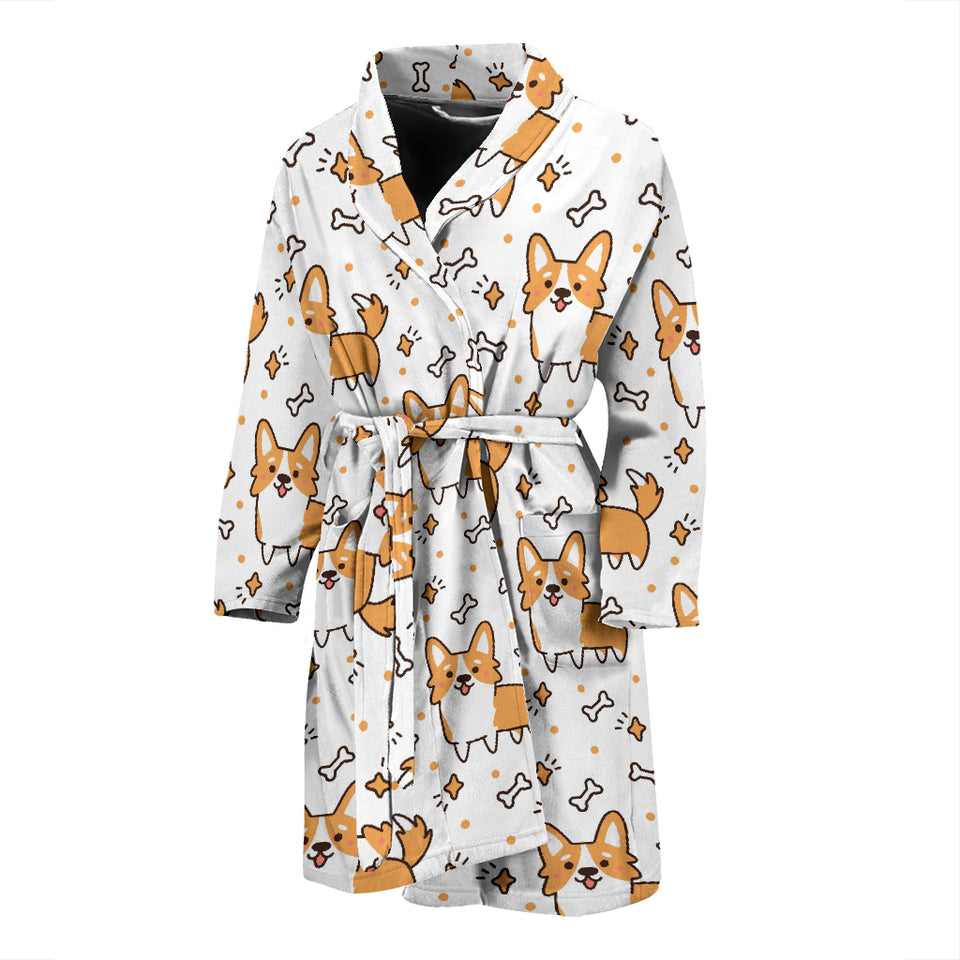 Cute Corgi Heart Star Bone Pattern Men'S Bathrobe