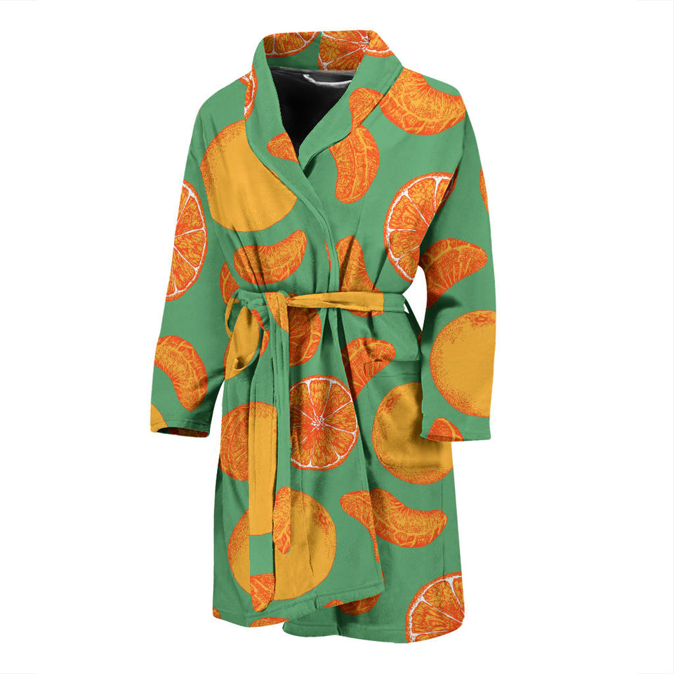 Orange Fruit Pattern Green Background Men'S Bathrobe