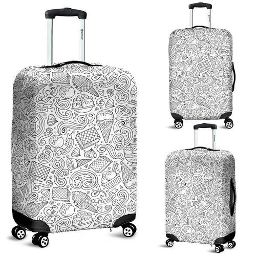 Cartoon Hand Drawn Ice Cream Black White Luggage Covers